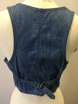 H & M, Blue, Cotton, Elastane, Solid, 4 Buttons, Adjustable Belt Back