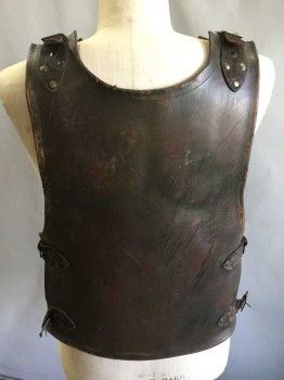 Mens, Historical Fict. Breastplate , MTO, Brown, Leather, 34/38C, Decorative 'Scratches', Double Side Buckles, Slight Molding Of Muscles/Pecs/Abs, Multiples