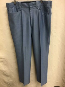 Mens, 1970s Vintage, Suit, Pants, LASSO, French Blue, Cream, Polyester, Stripes - Pin, 30, 38, Western Style, Flat Front, Zip Fly, Pointed End Belt Loops, 4 Pockets,