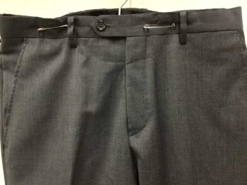 ALFANI, Charcoal Gray, Wool, Heathered, Heather Charcoal Gray, Flat Front, Zip Front,  2 Side Slant Pockets, 1-1/2" Waistband with 1 Button, 2 Back Pockets