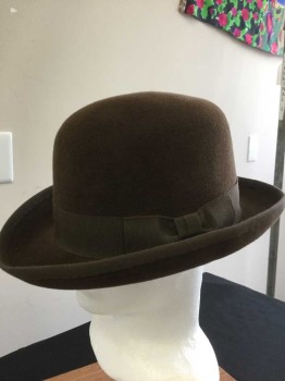 Mens, Bowler/Derby , PATRICIA UNDERWOOD, Dk Brown, Wool, Solid, Dk Brown Gross Grain Ribbon Hatband, See Photo Attached,