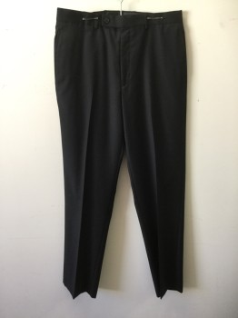 CALVIN KLEIN, Black, Wool, Solid, Flat Front, Zip Fly, Button Tab, 4 Pockets