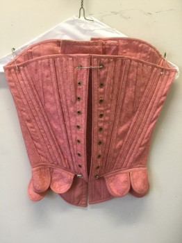 Womens, Historical Fiction Corset, N/L, Bubble Gum Pink, Cotton, Floral, W 24, B 28, Brocade, Front and Back Lace Up, Front Modesty Panel Attached, Waist Tabs