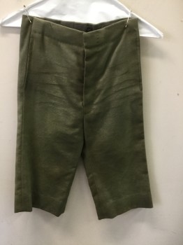 Childrens, Pants 1890s-1910s, MTO, Olive Green, Microfiber, Solid, 2/3, Microsuede, Button Fly, 2 Enclosed Pockets, Suspender Buttons, Aged, Self Buckle Tab Center Back