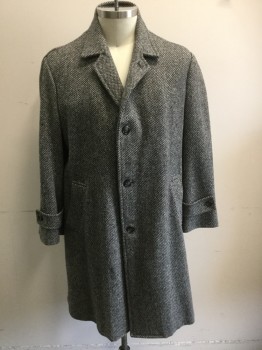 Mens, Coat, MTO, Black, Lt Gray, Wool, 2 Color Weave, 46R, Thick Scratchy Wool, Single Breasted, 3 Buttons, Collar Attached, 2 Welt Pockets, Solid Gray Lining MULTIPLES