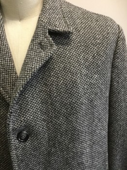 Mens, Coat, MTO, Black, Lt Gray, Wool, 2 Color Weave, 46R, Thick Scratchy Wool, Single Breasted, 3 Buttons, Collar Attached, 2 Welt Pockets, Solid Gray Lining MULTIPLES