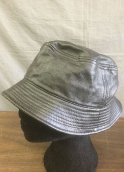 Womens, Hat , DAVID & YOUNG, Black, Faux Leather, Solid, O/S, Stitched Brim Bucket Hat, Black Lining