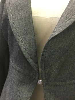 CLASSIQUES ENTIER, Gray, Rayon, Wool, Solid, Notched Lapel, 1 Hook & Eye Behind Small Silver Button Closure at Center Front, Fitted, **Has a Double