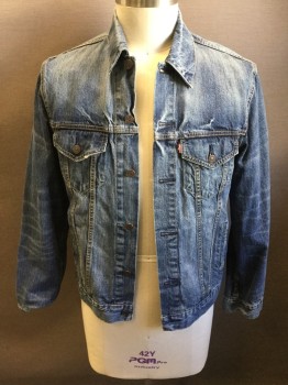 LEVI'S, Blue, Cotton, Solid, Button Front, Collar Attached, 4 Pockets, Back Waist Button Tabs
