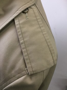 LONDON FOG, Beige, Cotton, Solid, Trench Coat, Double Breasted, Epaulets, Storm Flap, 2 Pockets, Self Belt