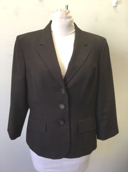 KASPER, Dk Brown, Polyester, Solid, Single Breasted, Notched Lapel, 3 Buttons, 2 Pockets, Leopard Print Lining