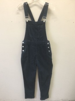 Womens, Overalls, FOREVER 21, Navy Blue, Cotton, Solid, XS, Wide Wale Corduroy, Silver Metal Hardwear, 5 + Pockets, Tapered Leg