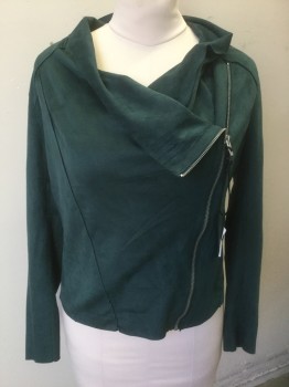 BLANK NYC, Forest Green, Polyester, Spandex, Solid, Polyester Faux Microsuede, Asymmetric Fold Over Zip Front with Cowl Neck, No Lining