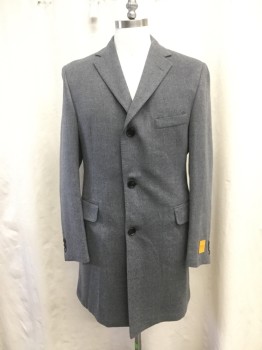 HICKEY FREEMAN, Lt Gray, Wool, Heathered, Single Breasted, Collar Attached, Notched Lapel, 3 Pockets, Long Sleeves