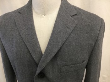 HICKEY FREEMAN, Lt Gray, Wool, Heathered, Single Breasted, Collar Attached, Notched Lapel, 3 Pockets, Long Sleeves