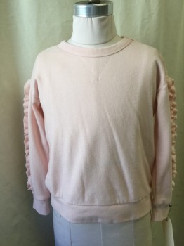 Childrens, Top, CREW CUTS, Lt Pink, Poly/Cotton, Solid, 6-7, Crew Neck, Long Sleeves with Ruffle Detail