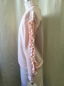 Childrens, Top, CREW CUTS, Lt Pink, Poly/Cotton, Solid, 6-7, Crew Neck, Long Sleeves with Ruffle Detail