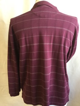 VAN HEUSEN, Maroon Red, Gray, Cotton, Polyester, Stripes - Vertical , Stripes - Horizontal , Maroon with Self Vertical Stripes & Single/double Very Thin Gray Horizontal Lines, Collar Attached, 2 Button Front, Long Sleeves,
