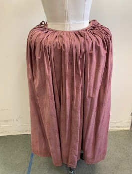 N/L MTO, Dusty Rose Pink, Cranberry Red, Cotton, Floral, Calico , Drawstring Waist with Drawstrings at Each Side, Pleated at Sides and Back, Floor Length, Made To Order Colonial Reproduction (Pictured with Bum Roll, Not Included)