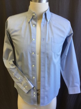 BROOKS BROTHERS, Baby Blue, Cotton, Heathered, (DOUBLE)  Boys, Collar Attached, Button Down, Button Front, 1 Pocket, Long Sleeves, Curved Hem