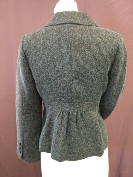 CLASSIQUE ENTIER, Green, Black, Polyester, Viscose, Heathered, 1 Button Single Breasted, Rounded Lapel, 2 Patch Pockets Peplum Lower with Gathers at Back Waist