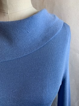 Womens, Pullover, CLUB MONACO, Lt Blue, Viscose, Nylon, Solid, S, Asymmetrical Neck, 7 Black Buttons at Right Side Neck, 5 Black Buttons Cuff