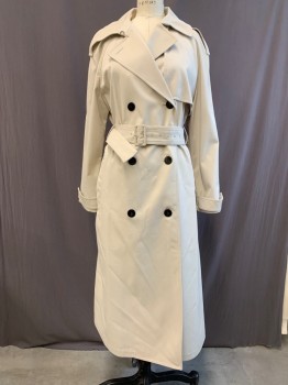 Womens, Coat, Trenchcoat, THEORY, Khaki Brown, Poly/Cotton, Solid, M, Double Breasted, 6 Buttons, Collar Attached, Notched Lapel, 1 Back Vent, 2 Pockets, Belt Loops, with Matching Belt