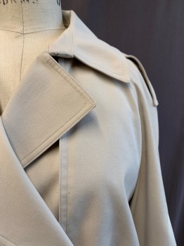 THEORY, Khaki Brown, Poly/Cotton, Solid, Double Breasted, 6 Buttons, Collar Attached, Notched Lapel, 1 Back Vent, 2 Pockets, Belt Loops, with Matching Belt