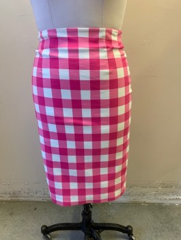 BODEN, Pink, White, Cotton, Spandex, Gingham, Stretchy Fabric, Pencil Skirt, Invisible Zipper at Center Back, Vent at Center Back Hem