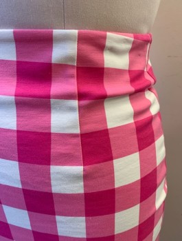 Womens, Skirt, Knee Length, BODEN, Pink, White, Cotton, Spandex, Gingham, Sz.6, Stretchy Fabric, Pencil Skirt, Invisible Zipper at Center Back, Vent at Center Back Hem