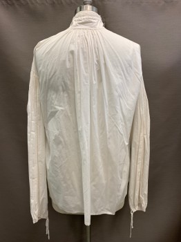 NL, Off White, Cotton, Pullover, Stand Collar with Lace Trim, Ties at Neck, Placket, & Cuffs, Long Sleeves
