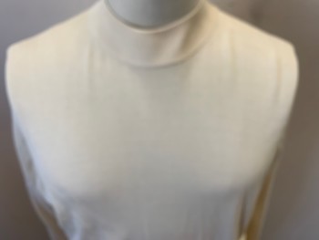 ENZONE, Cream, Silk, Cotton, Solid, Long Sleeves, Pullover, Moc-turtleneck