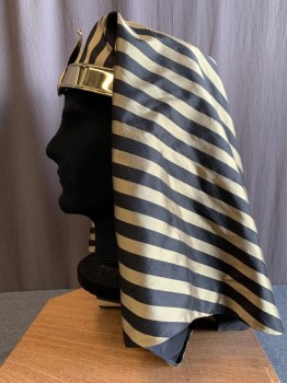 Unisex, Historical Fiction Headpiece, MTO, Black, Gold, Silk, Metallic/Metal, Stripes, Black and Gold Nemis Attached To Gold Crown, Gold Snake Front