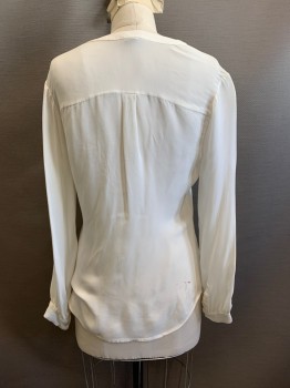 JOIE, Off White, Silk, Solid, Band Collar, Half Button Placket, Long Sleeves, 2 Pockets *Rust Stains at Right Back Hem*