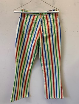 Womens, Pants, Chipie, Sand, Blue, Green, Red, Yellow, Cotton, Stripes - Vertical , 28, 28, Zip Fly, 5 Pockets, Belt Loops, Silver Hardware Marked "Chipie"