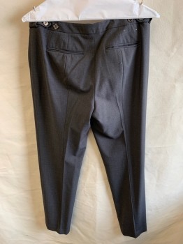 CALVIN KLEIN, Dk Gray, Polyester, Rayon, Solid, Zip Front, Hook Closure, F.F, Creased Front, Button Extensions, Highline