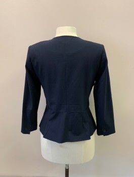 ANN TAYLOR, Navy Blue, Polyester, Viscose, Single Breasted, 4 Button, No Collar, Pleated Peplum Waist