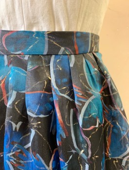 MOULINETTE SOEURS, Teal Blue, Black, Multi-color, Polyester, Insects Print, Zip Back, Black Lining, Teal and Blue Butterflies