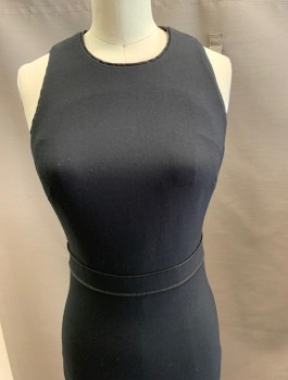 CINQ A SEPT, Black, Polyester, Rayon, Solid, C/N, Long with Lace at BTM Hem.Kick Pleat.