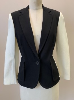 KELLY WEARSTLER, Black, White, Viscose, Nylon, Color Blocking, L/S, Single Breasted, Notched Lapel, Top Pockets