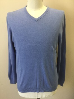 CALVIN KLEIN, Periwinkle Blue, Cotton, Modal, Solid, Knit, V-neck, Long Sleeves, Rib Knit Cuffs, Waist and Neck