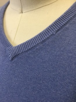 CALVIN KLEIN, Periwinkle Blue, Cotton, Modal, Solid, Knit, V-neck, Long Sleeves, Rib Knit Cuffs, Waist and Neck