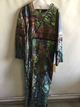 Unisex, Sci-Fi/Fantasy Jumpsuit, MTO, Purple, Pink, Green, Metallic, Synthetic, 32W, 42C, Collaged/Patchwork Many Different Fabrics To Make Jumpsuit, Diagonal Metal  Zipper, Long Sleeves, Needs Some Love