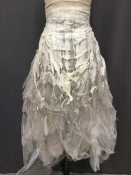 Womens, Sci-Fi/Fantasy Piece 2, MTO, White, Rubber, Polyester, Solid, 26+ W, Tulle Skirt, Lacing/Ties Front, Aged/Distressed,  White Latex Drips