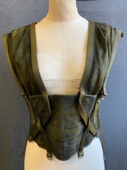 Unisex, Sci-Fi/Fantasy Harness, MTO, Dk Green, Suede, Nylon, Stripes, S, 30 W, Made To Order, Aged/Distressed,  Self Stripe Suede With Nylon Web Trim, Brass D Ring Detail