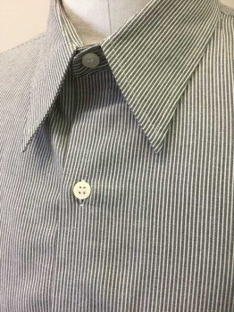 Mens, Tops, N/L, Dk Gray, White, Cotton, Stripes - Pin, Slv:36, N:17.5, Dark Gray with White Pinstripes, Long Sleeve, 3 Button Front, Made To Order Reproduction **Barcode is Behind Button Placket, Historical Fantasy