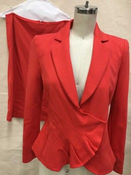Emporio Armani, Red, Viscose, Polyester, Solid, Notched Lapel, Off Center Snap , Diagonal Top Stitching,