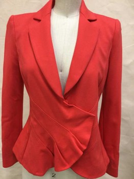 Emporio Armani, Red, Viscose, Polyester, Solid, Notched Lapel, Off Center Snap , Diagonal Top Stitching,