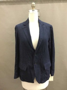 OUR LEGACY, Navy Blue, Wrinkled Wool, Single Breasted, Collar Attached,  Notched Lapel, 2 Buttons,  2 Pockets,