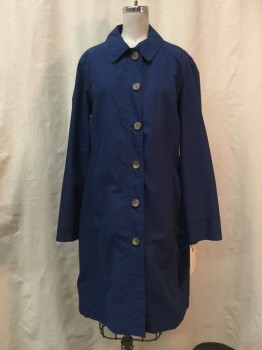 LANDS END, Navy Blue, Polyester, Solid, C.A., Single Breasted, Button Front, 2 Side Pockets